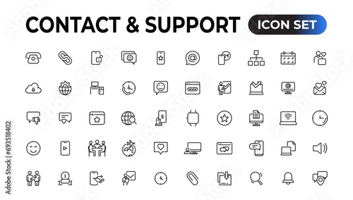 Contact and support web icons in line style. Web and mobile icon. Chat  support  message  phone. Vector illustration.