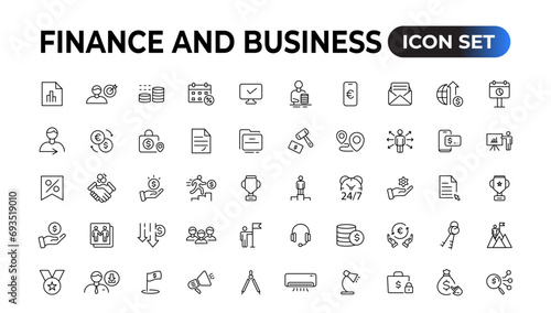 Finance and business line icons collection. Big UI icon set in a flat design. Thin outline icons pack. Vector illustration.