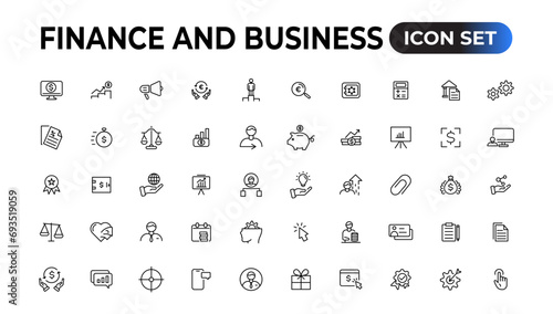Finance and business line icons collection. Big UI icon set in a flat design. Thin outline icons pack. Vector illustration.