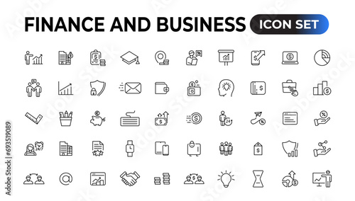 Finance and business line icons collection. Big UI icon set in a flat design. Thin outline icons pack. Vector illustration.