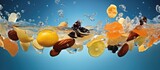 Dried fruit assortment observed underwater.