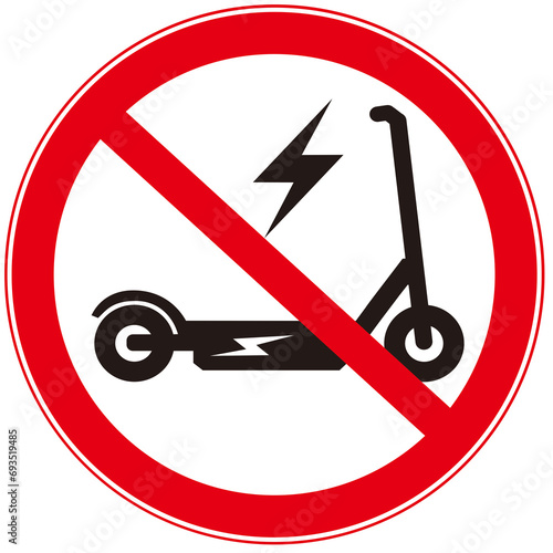 A prohibition sign that means : no electric scooters. Electric scooters is not allowed  photo