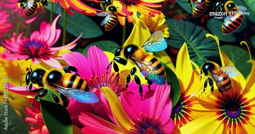 Bees on Colorful Flowers in the Rainforest: An Animated Nature Scene