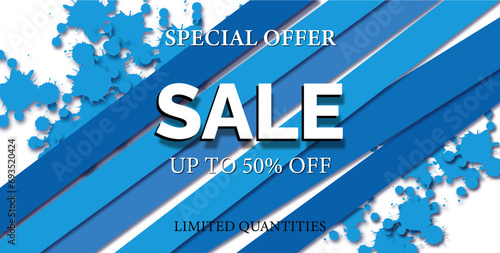Special Offer, Sale Banner , Header Blue, Fully editable text Ink Splots  photo