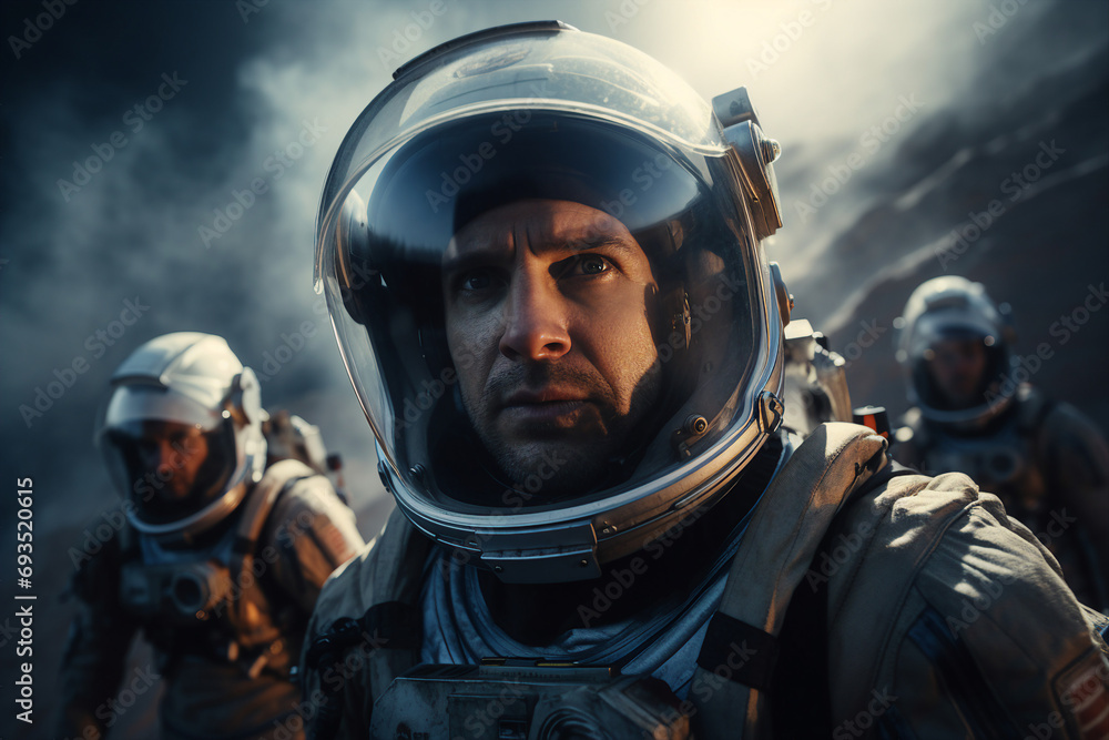 Cinematic scene of an astronaut during an universe exploration learning new civilizations generative AI Cinematic scene of an astronaut during an universe exploration learning new civilizations generative AI