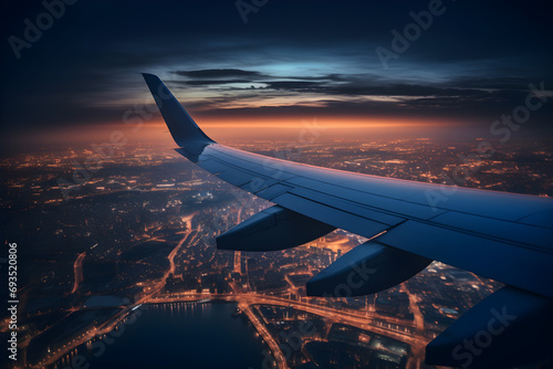 City Lights from Above: A Nighttime Aerial View from the Plane