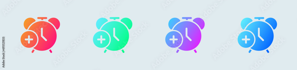 Add alarm solid icon in gradient colors. Timer signs vector illustration. - obrazy, fototapety, plakaty 