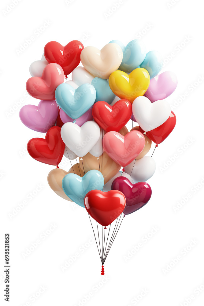 holiday illustration of flying bunch of colorful balloon hearts. Happy Valentines Day
