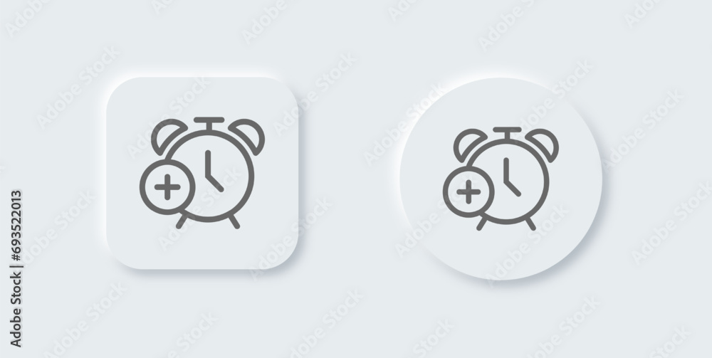 Add alarm line icon in neomorphic design style. Timer signs vector illustration. Add alarm line icon in neomorphic design style. Timer signs vector illustration.