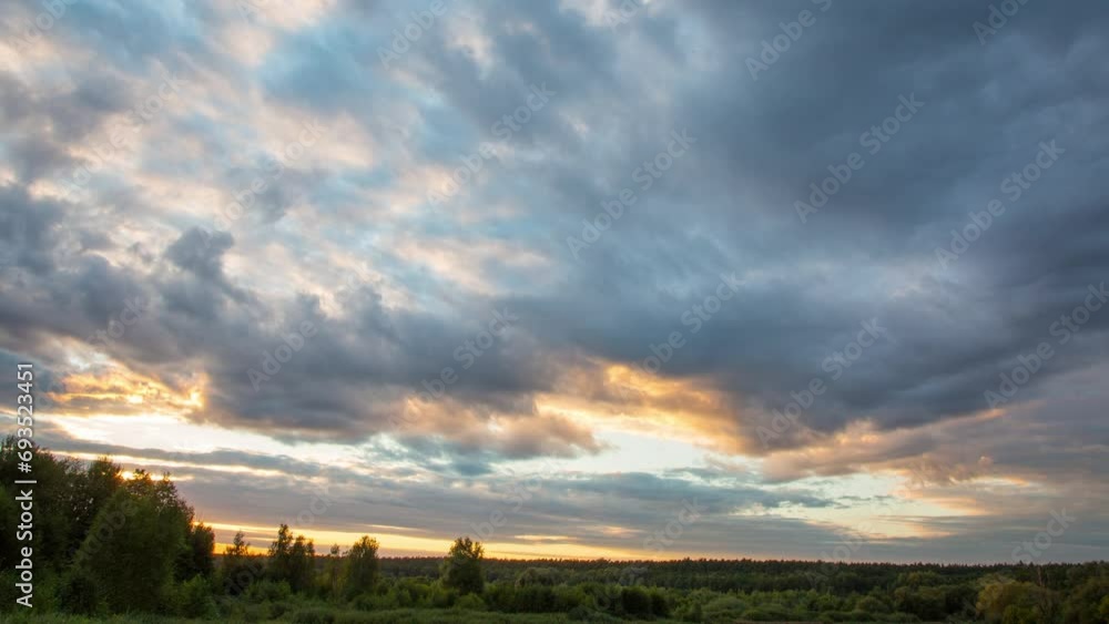 Beautiful sunset over the forest, summer, time-lapse Beautiful sunset over the forest, summer, time-lapse