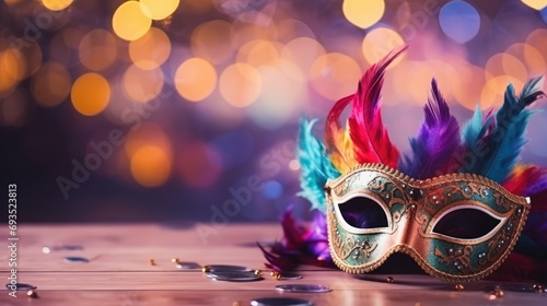 Close up of Carnival mask on colorful blur party background  © sambath