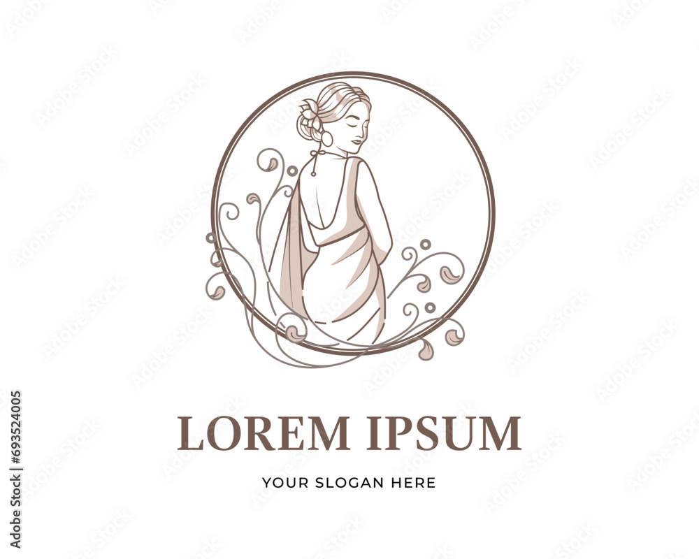 beauty saree logo design with indian woman figure wearing saree dress design template beauty saree logo design with indian woman figure wearing saree dress design template