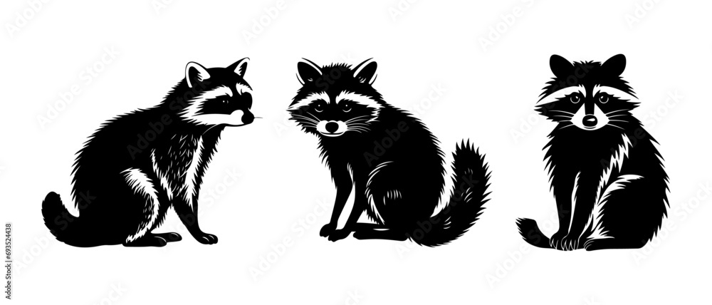 Black racoon vector, mouse silhouette isolated on white background