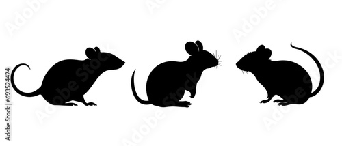 Black mouse vector, mouse silhouette isolated on white background photo
