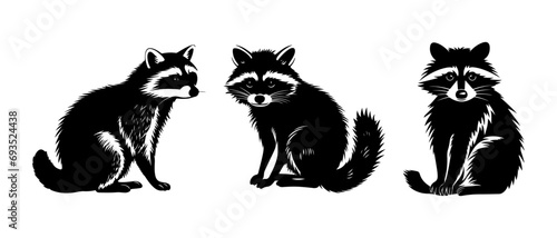 Black racoon vector, mouse silhouette isolated on white background