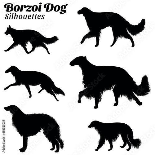 Fototapeta Naklejka Na Ścianę i Meble -  Collection of silhouette illustrations of borzoi dog