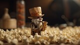 an attractive illustration of a popcorn advertisement with animated images and expressions