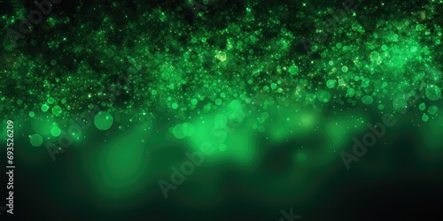 Green glowing emerald background for a poster, vibrant yellow, vibrant red, vibrant black, sparkles, garden at the borders