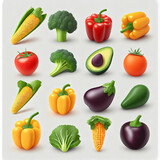 3D illustration of vegetables like this tomato, banana, cabbage, avocado, eggplant, bok choy and red chili, Isolated set of 3d vegetable icons, modern graphic, autumn harvest food on white background 