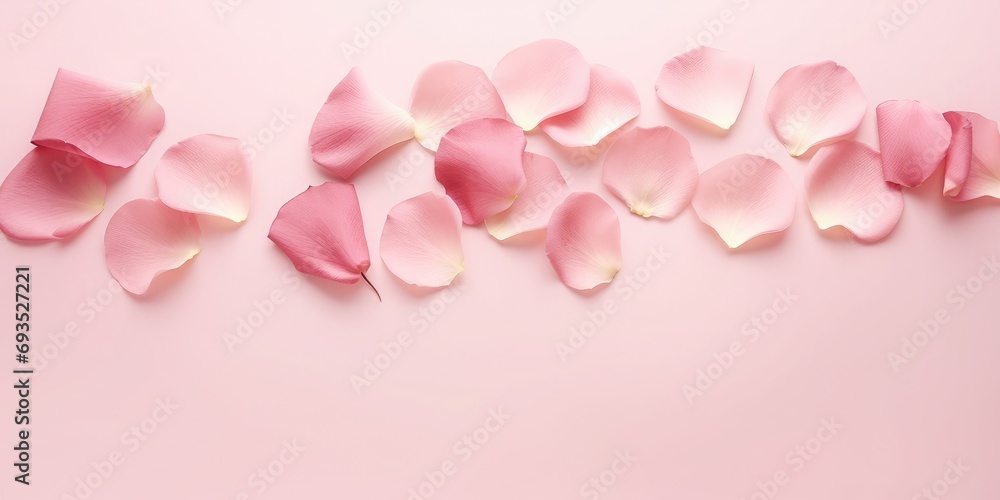 Minimal style. Pink rose petals set on pastel pink background, high quality photography