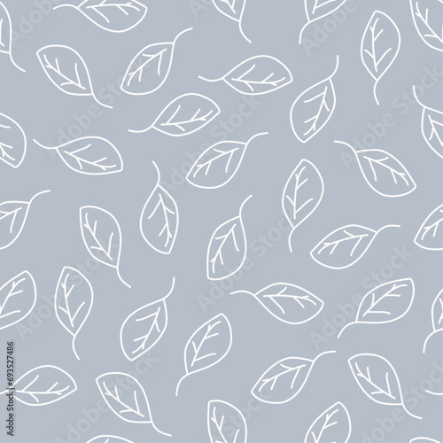 Simplistic leaf outlines on grey - hand-drawn botanical seamless pattern