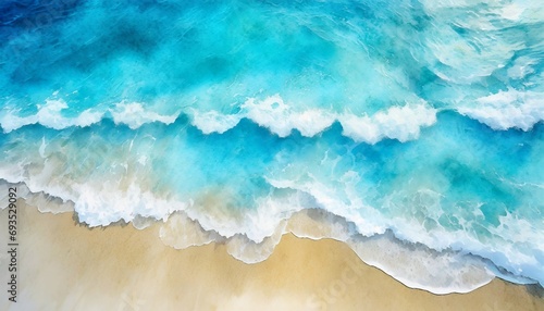 abstract watercolor blue ocean sand beach and sea foam for textures fresh cheerful and relaxing summer concept positive and healthy tones to background or wallpaper generative ai © Debbie