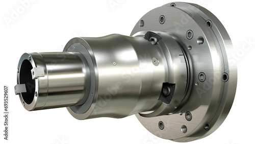 CNC machine spindle render.
Spindle with pinole for horizontal bohrwerk CNC machines with bolts rendered on white background.