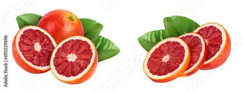 Blood red oranges isolated on white background with full depth of field