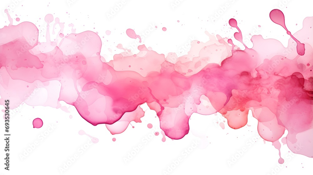 Pink Watercolor Blobs on White Background. Artistic Presentation Background
