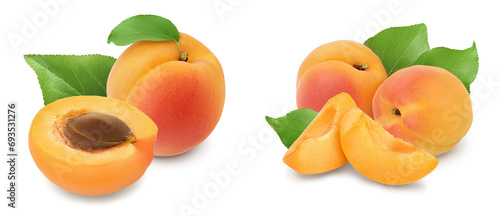 apricot fruit with half isolated on white background with with full depth of field photo