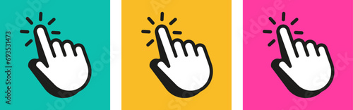 Set of Hand pointer on color background