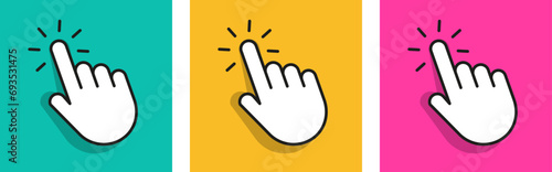 Set of Hand pointer on color background