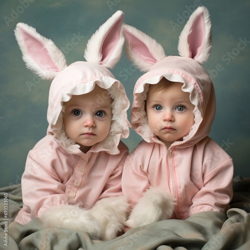 Bambini vestiti da coniglietti di pasqua photo