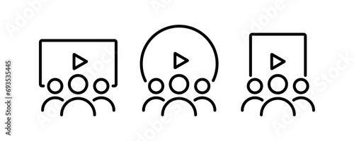 Video viewers group people icon. Editable stroke. Vector illustration design.