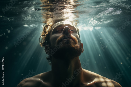 CloseUp | Mann taucht Unterwasser photo