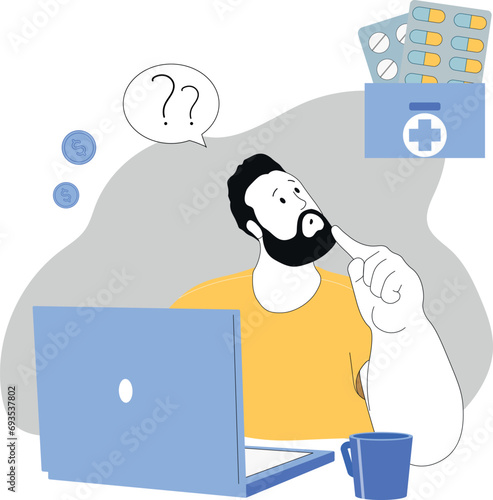 A person chooses medicine. Vector illustration concept of online medicine