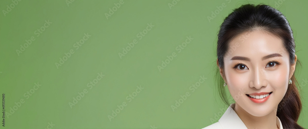Fototapeta premium Beautiful Chinese good woman nice fashion half body eye contact