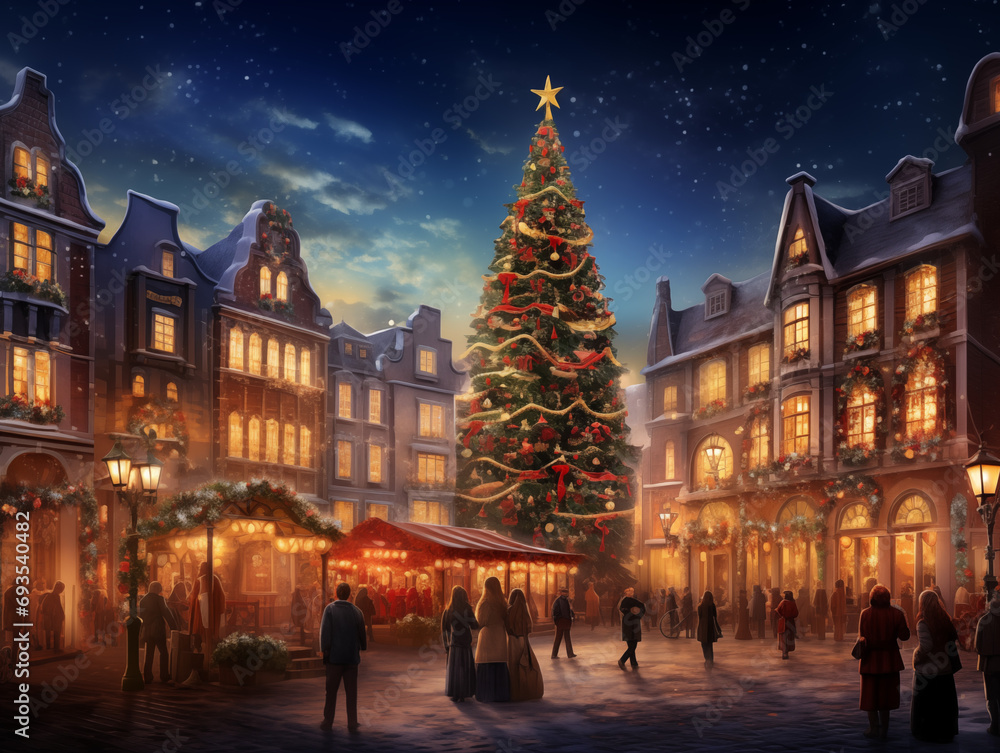 Beautiful Illustration of a Christmas Evening