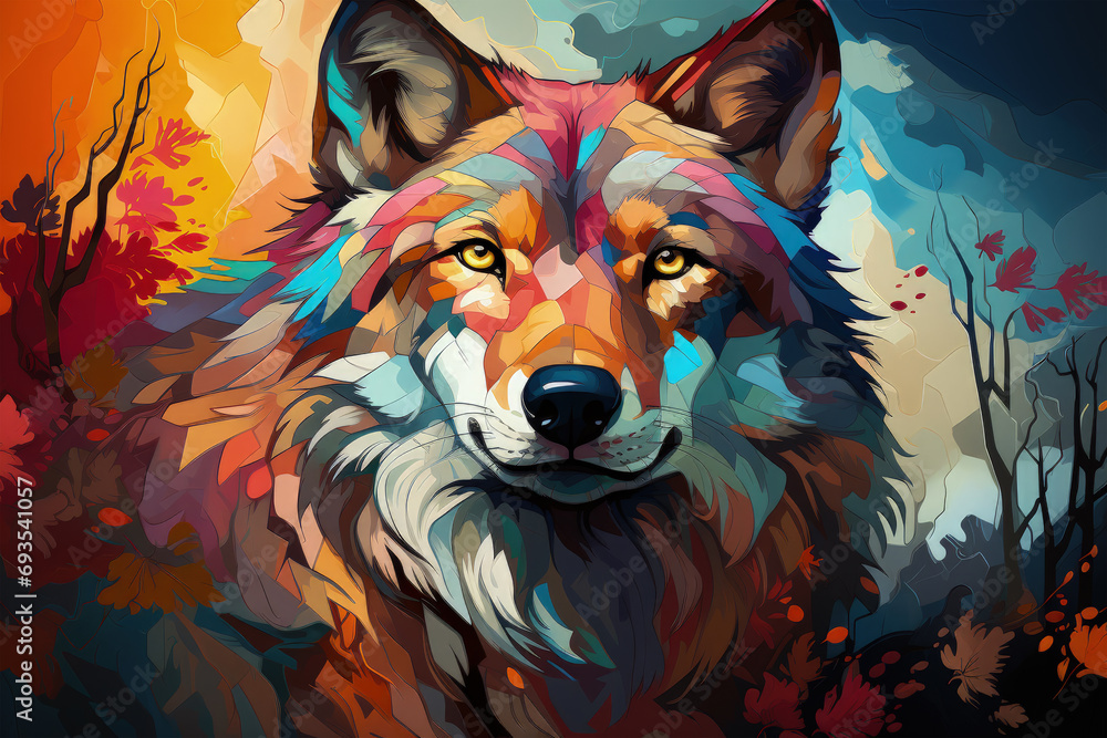 Bright and Colorful A Fauvism Style of a Wolf, Generative Ai