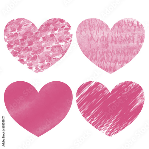 Heart collection. Brushstroke watercolor heart pattern vector. Set of pink heart on white background. Geometric shape. Symbol of love and Valentine. Design for decoration  card  graphic  icon  fabric.