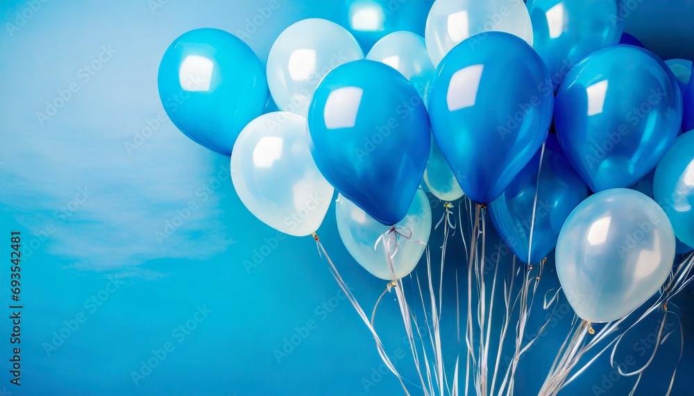 blue helium balloons on blue background with copy space decoration for ...