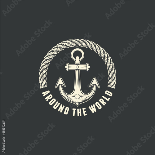 Anchor logo design, round shape, steering rope icon, symbol illustration, Nautical maritime