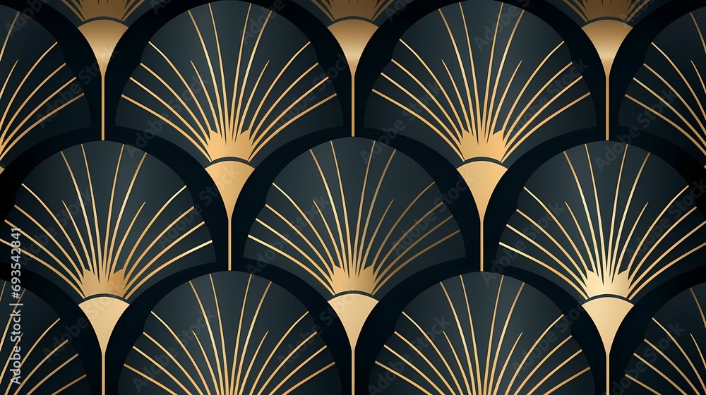Seamless pattern art deco with golden fan shape and line. Seamless pattern art deco with golden fan shape and line.