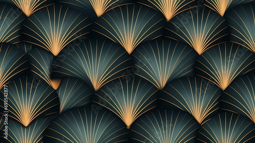 Seamless pattern art deco with golden fan shape and line.  photo