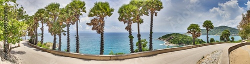 Panoramic picture of a palm-lined street on the Thai island of Phuket