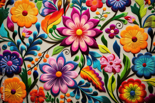 Mexican floral embroidery background photo