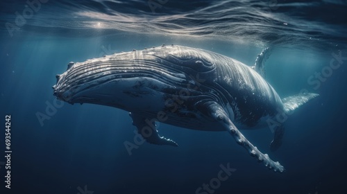 Illustration of a whale on the surface of the sea