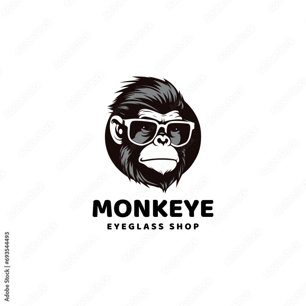 monkey logo on white background. Vector illustration for tshirt, website, print, clip art and poster