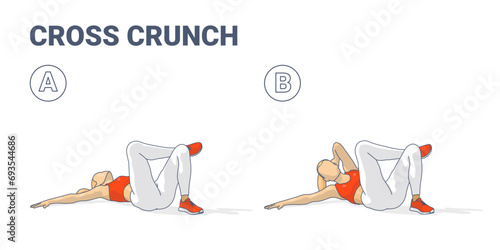 Cross Crunches Abs Exercise, Female Home Workout Routine Guidance