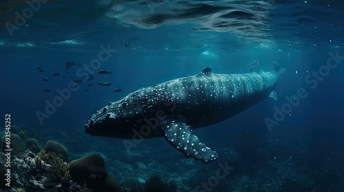Illustration of a whale on the surface of the sea © arif